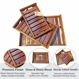 CARTADEN Wooden Serving Trays Large Medium And Small, Nesting Multipurpose Trays - For Breakfast, Coffee Table/Butter & More (Cutout Handle Tray, Set of 3) Rectangular image 5