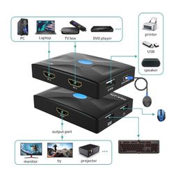 HDMI KVM Switch 2 Port, MT-VIKI 4K@30Hz KVM Switch for 2 Computers Share Keyboard Mouse and One Monitor +2 HDMI KVM Cables + 1 Wire-Desktop Controller image 3