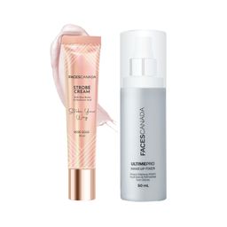 facescanada FACES CANADA All Day Glow Combo - Strobe Cream - Rose Gold (18ml) + Ultime Pro Makeup Fixer (50ml) | Illuminating & Glowing Makeup Base | Long Lasting Makeup Setting Spray image 1