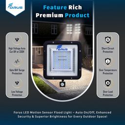 Forus 30W LED Outdoor Flood Light with Motion Sensor, 8-15ft Detection, Day-Night Dual Mode, Auto On/Off, IP67 Waterproof, 5-Year Warranty, Security Light for Factory, Shop, Garden, Cool White-1PC image 3