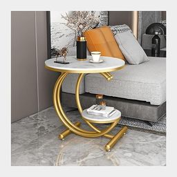 device bas with brown art shoppee Brown Art SHOPPEE Decorative Side Table Bedside Tables, Small Side Table, Slate Corner Table, Living Room Sofa, Creative Balcony Tea Table, Simple Art Coffee Table, Bedside Tables (Gold & White) image 3