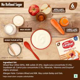 CERELAC Baby Cereal | No Refined Sugar | Wheat Apple Carrot for 6-24 months baby | Omega 3 Iron Protein Calcium Vitamin D for babies | Instant Infant Cereal | Travel Friendly | 300g image 3