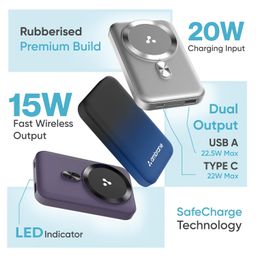 Ambrane MagSafe Wireless 10000mAh Fast Charging Power Bank, Strong Magnet, 22.5W Output for iPhone 12 & Above, Android & Other Qi Enabled Devices, Premium Rubberized Coating (Aerosync Snap, Yellow) image 2