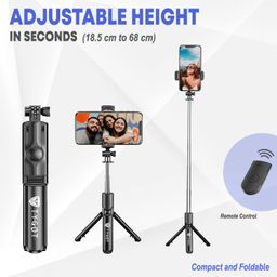 Tygot Bluetooth Extendable Selfie Sticks with Wireless Remote and Tripod Stand, 3-in-1 Multifunctional Selfie Stick with Tripod Stand Compatible with iPhone/OnePlus/Samsung/Oppo/Vivo and All Phones image 2