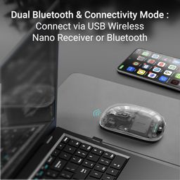 ZEBRONICS Sheer Rechargeable Wireless Mouse, Dual Mode (2.4GHz + BT), Dual Bluetooth, Silent Operation, Transparent Body, RGB, Battery Indicator, for Mac | Laptop | Computer (Black) image 2