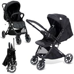 Infantso GlideX Premium Baby Stroller / Pram, Reversible Handle, One-Hand Fold and 360° Rotating Wheels,, Travel Friendly, 5 Points Safety Harness, Extendable Canopy, Multilevel Recline, Adjustable Footrest, Easy Fold, Shock Absorption Wheels, for babies 0 to 3 years ( Black ) image 1