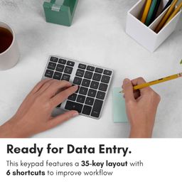 Macally Bluetooth Number Pad for Laptop - Slim Aluminum Design - Rechargeable Wireless Numeric Keypad - 35 Key Numpad Keyboard for Data Entry - for MacBook, iPad, iPhone, iOS, PC, Android - Space Gray image 2