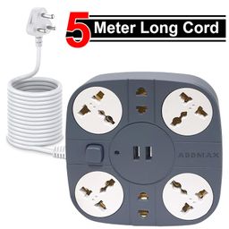 ADDMAX Extension Cord with USB Port – 10A 220V-50/60Hz [6 Socket Outlet with 2 USB Port] [Fire Flame Proof] [USB Charging Port][5 Meter Cord] Multi Plug Extension Board for Home Office - Grey image 2