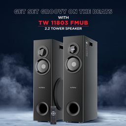 Intex 1000-D Multimedia 100 Watt Bluetooth Tower Speaker | 2 Cordless Karaoke Mic & Party Speaker | LED Display & Triple Bass Boosted Drivers | Fully Remote Control (Black) image 2