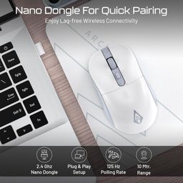 Archer Tech Lab Wireless Mouse, 2.4GHz USB Nano Receiver,3 DPI (800/1200/1600), Ergonomic Lightweight Design 55g, 10M Range, Plug & Play,2 Million Clicks, for Windows PC/Laptop (Precision 100-White) image 3