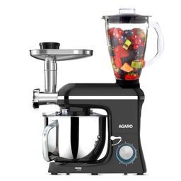 AGARO Regency Stand Mixer With Meat Grinder,1400W with 6L SS Bowl, 1.5L Blending Jar, 6 Speed With Pulse Function, 100% Copper Motor, Whipping, Kneading, Blending, Black image 1