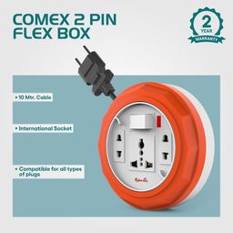 Fybros Comex 2 Pin Extension Cord, Extension Box,Thermal Protection,Power Indicator,6 AMP Output, 2 Year Warranty, 10 Meter Heavy Duty Cable, Surge and Spike Guard (Multicolor) - Made in India image 2