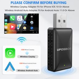 uposbos Android Auto Wireless Adapter/Wireless CarPlay Adapter 2 in 1 Plug & Play Car Dongle Converts Wired to Wireless Carplay Fit for OEM Wired Carplay,5.8Ghz WiFi Fast Auto Connect & Online Update image 2