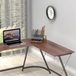 Simple Houseware Mesh Desk Organizer with Sliding Drawer, Double Tray and 5 Upright Sections, Brown image 4