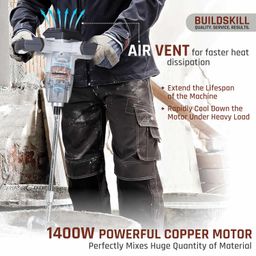 BUILDSKILL 1400w concrete mixer machine | dual variable speed up to 1010RPM | 140mm chrome finish stirrer | high-performance copper motor | safe & durable mixing solution for plaster, concrete & paint image 3