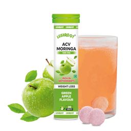 LUSHROOT ACV MORINGA 80 Tablets |Control Cravings I Apple Cider Vinegar,Cinnamon,Guggul I NO Added Sugar I 80 Effervescent Tablets - Green Apple Falavour, image 2