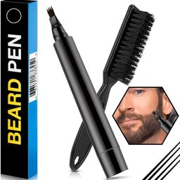 stanbonn Beard Filling Pen Kit, Barber Styling Beard Colour Filler Pencil with Brush, Waterproof, Sweat Proof, Sharp Beard Lines Long-Lasting Durable Pencil for Men Beard, Moustache, Eyebrows Filler - Black image 1