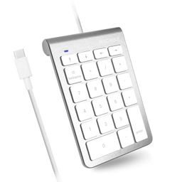 Macally Wired USB C Numeric Keypad Keyboard for Type C Laptop, Apple Mac iMac MacBook Pro/Air, Windows PC, or Desktop Computer with 5 Foot Cable & 22 Key Slim Number Pad Numerical Numpad - Silver image 1