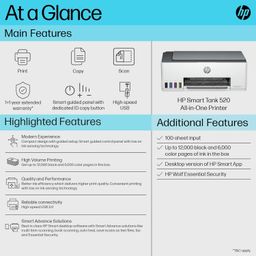 HP Smart Tank 520 All-in-one Colour Printer with 1 Extra Black Ink Bottle (Upto 8000 Black and 6000 Colour Prints) and 1 Year Extended Warranty with PHA Coverage.Print, Scan & Copy for Office/Home image 5