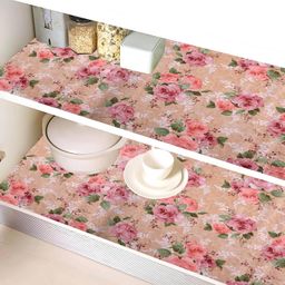 Kuber Industries Shelf Liner | PVC Kitchen Cabinet Shelf Mat | Shelf Mat for Drawer Organizer | Fridge Mat | Table Placemat | Flower Design Wardrobe Mat | 10 Meter | Beige image 1