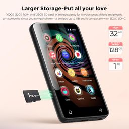 160GB MP3 Player with Bluetooth and WiFi, innioasis Music Player with Spotify,Pandora,Amazon Music,4" Touch Screen Android MP4 MP3 Player for Kids with Libby,Audible,Spotify Kids (Black) image 5