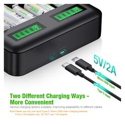 EBL 8-Bay LCD Universal Battery Charger for AA, AAA, C, D Ni-MH Rechargeable Batteries – Fast Charging with USB Output, Type-C Input, Smart LCD Display, Compatible with Multiple Battery Sizes image 5