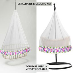 VParents Mosquito Net for Baby Cradle Jhula Saree Swing with Zip Opening at Bottom, Pink image 3