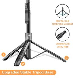 Kratos Long Selfie Stick Tripod Aluminum Rod 65inch/165cm, 360 Rotating Handle & Reinforced Tripod Stand, Selfie Stick for mobile with Bluetooth Remote & Suitable for Vlogging,Ring Light, Gopro,Camera image 5