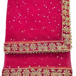 navti creations Women's Embroidered Net Dupatta With 4 Side Moti Lace (2.25m) image 4