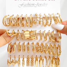 shining diva fashion 24 pairs Combo Celebrity Inspired Trendy Latest Stylish Gold Plated Geometric Twist Pearl Hoop Dangle Earrings for Women and Girls image 2