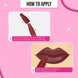 SUGAR POP 4 in 1 Lip Twist | Multi-use Stackable Lipsticks for Women | Enriched with Castor Oil | Satin Matte Hydrating Formula | 6.4gm - 03 Bare Perfection image 4