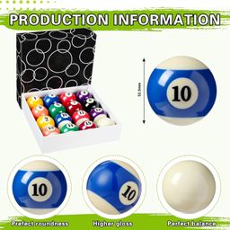 JBB Pool Ball Set with 8 Ball & 9 Ball Racks, Chalks and Billiards Brush (52.5mm, Set of 16 Balls) image 2