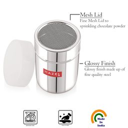 HAZEL Stainless Steel Powder Shaker with ABS Lid | 310 ML Rust-Proof Dredger | for Sugar, Flour, Spices, Cocoa, and More image 3