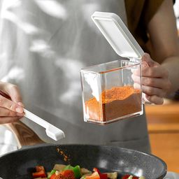 generic Transparent Salt Container Condiment Box with Lid, Handle and Spoon image 4