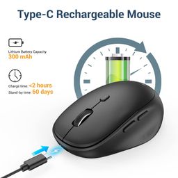 iclever Wireless Mouse, MD165 Dual Mode Wireless Mouse, Bluetooth Type-C Rechargeable Mouse, 2.4G Wireless Computer Mice with USB Receiver, 3 Device Connection for Windows 7/8/10, Mac, iOS, Android image 4