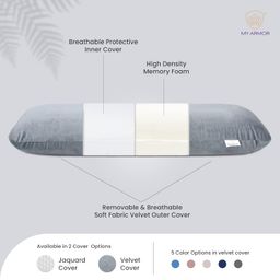 MY ARMOR Memory Foam Half Body Side Pillow for Pregnancy & Hugging, Long Cuddle Pillow Suitable for Side Sleepers & Back Support - Velvet Cover - 30x10x5 Inches, Grey image 2