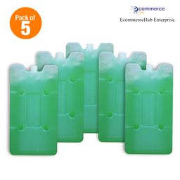 EcommerceHub Ice Gel Pads Packs, Compact, HDPE Body,Space Saving, Reusable & Fully Double Sealed Leck Proof Ice Pads Set for Cold Carrier, Storage & More, Pack of 5, Green, 400ML Each image 2