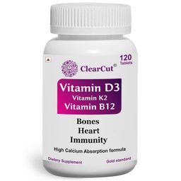 ClearCut Vitamin D3 K2 B12 Calcium tablet Joints bones Boosting Immunity supplement for men women 120 image 1