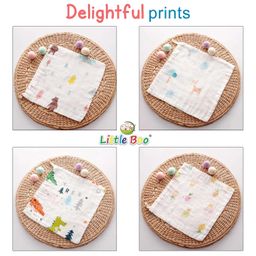 Little Boo Muslin Face Hankies/Towels for Newborn Baby Extra Soft Reusable Napkins for Infants Toddlers/Kids (Pack of 5) White Printed. image 3