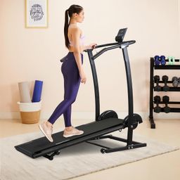 amazon basics Smart Foldable Manual Treadmill with Wheels, 3 Level Incline, LCD Display with Heart Sensors, Max User Weight 100 Kg, Black image 5