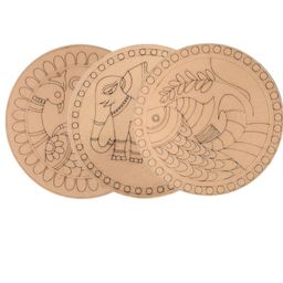 Decordial madhubani lippan Art Materials DIY kit with Four Designs Premarked MDF Board (3 pcs premarked Art Board, Ideal for Festive Gifting, Artists, Students image 2