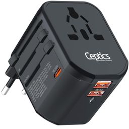 Ceptics 4 in 1 Universal Charger Adapter, 2 USB QC 3.0, 20W USB-C Universal Travel Adapter All in One Fast Charging, International Travel Adapter, for EU, UK, USA/AUS (2 Pack) image 1