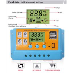 ELBME® Solar Regulator, 12V 24V Dual USB Output Adjustable LCD Display Solar Charge Controller Power Off Memory for Business (10A) image 3