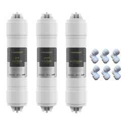 MEETOS Water Filter Inline kit (Pre Carbon, Sediment Filter, Post Carbon) with Elbow, RO Water Purifier Replacement Filters,Inline Filter Cartridge for All RO Water Plan image 1