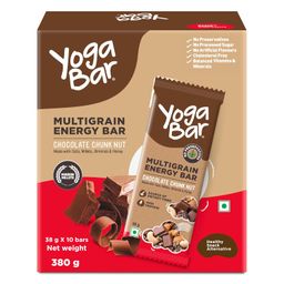 Yogabar Chocolate Chunk Multigrain-Energy Bars - Healthy Diet Snacks with Almonds, Oats and Millets, Gluten Free and High Protein Crunchy Nut Bar, Packed with Chia and Sunflower Seeds (38G*10 Bars) image 1