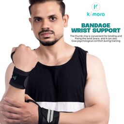 Kiimora Wrist Support with Thumb Loop for Weightlifting & Gym - Elastic Band & Velcro Strap for Men & Women (Black&Red) (Black and Grey) image 2
