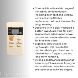 generic AC-44B Remote Control Compatible with Panasonic Split/Window Air Conditioners 6-Button Layout, White (Pack of 1) image 5