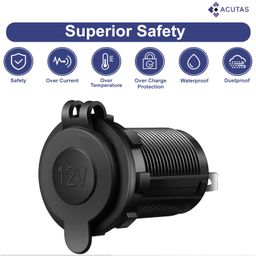 ACUTAS 12V Waterproof Cigarette Lighter Socket USB Charger Socket Adapter Car Power Outlet Socket for Tablets, Cellular Phones- (Black) image 3