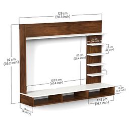BLUEWUD Primax Grande Standard Engineering Wood Wall Mount TV Entertainment Unit Set Top Box Stand/TV Cabinet with Shelves for Books & Décor Display Unit, Ideal for 42" (Brown Maple & White) image 2