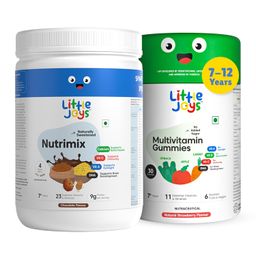 Little Joys Immunity Boosting Kit | 7-12 years | For 2X Immunity & Growth | With Ragi, Bajra, Vitamin A, C, D3, B12, Zinc & DHA | With Nutrimix 350g & Multivitamin Gummies 30N image 1